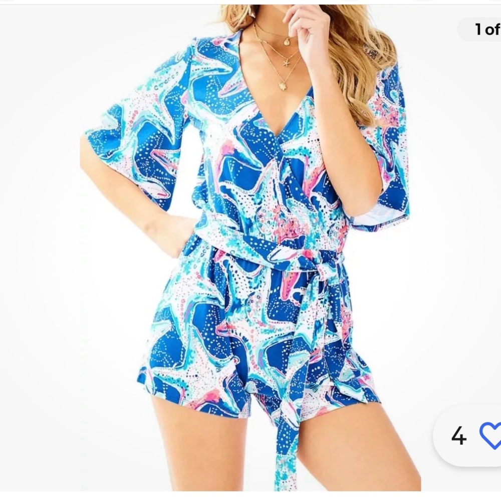 Lilly Pulitzer MADILYN ROMPER Indigo SEA STAR Struck s Multicolor Starfish Wrap